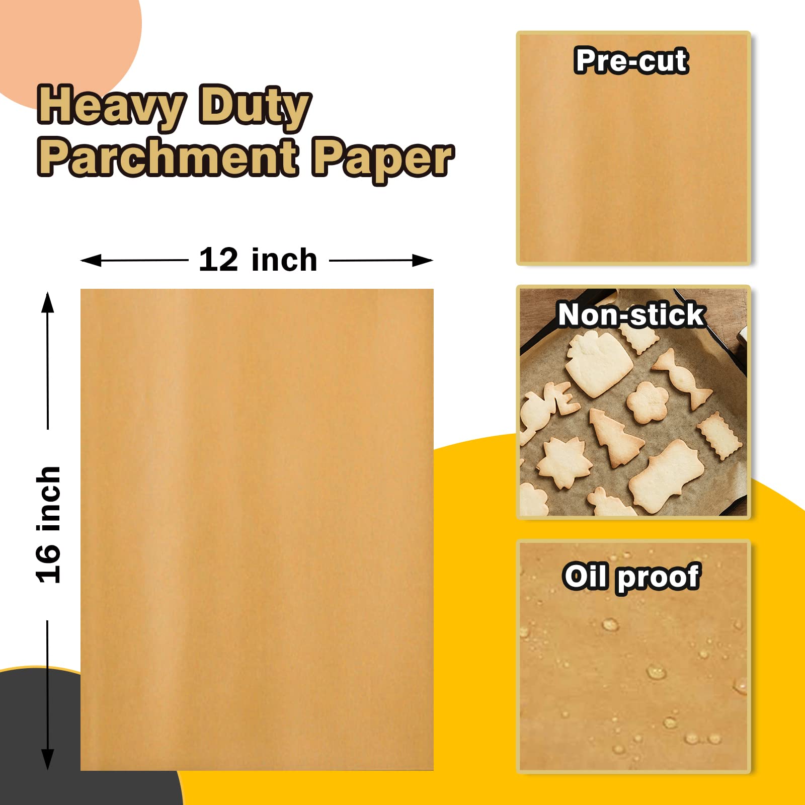 Katbite 12X16 Inch Parchment Paper Sheets, Pre Cut Unbleached Baking Paper, Heavy Duty & Non-Stick For Half Sheet Baking, Cookin